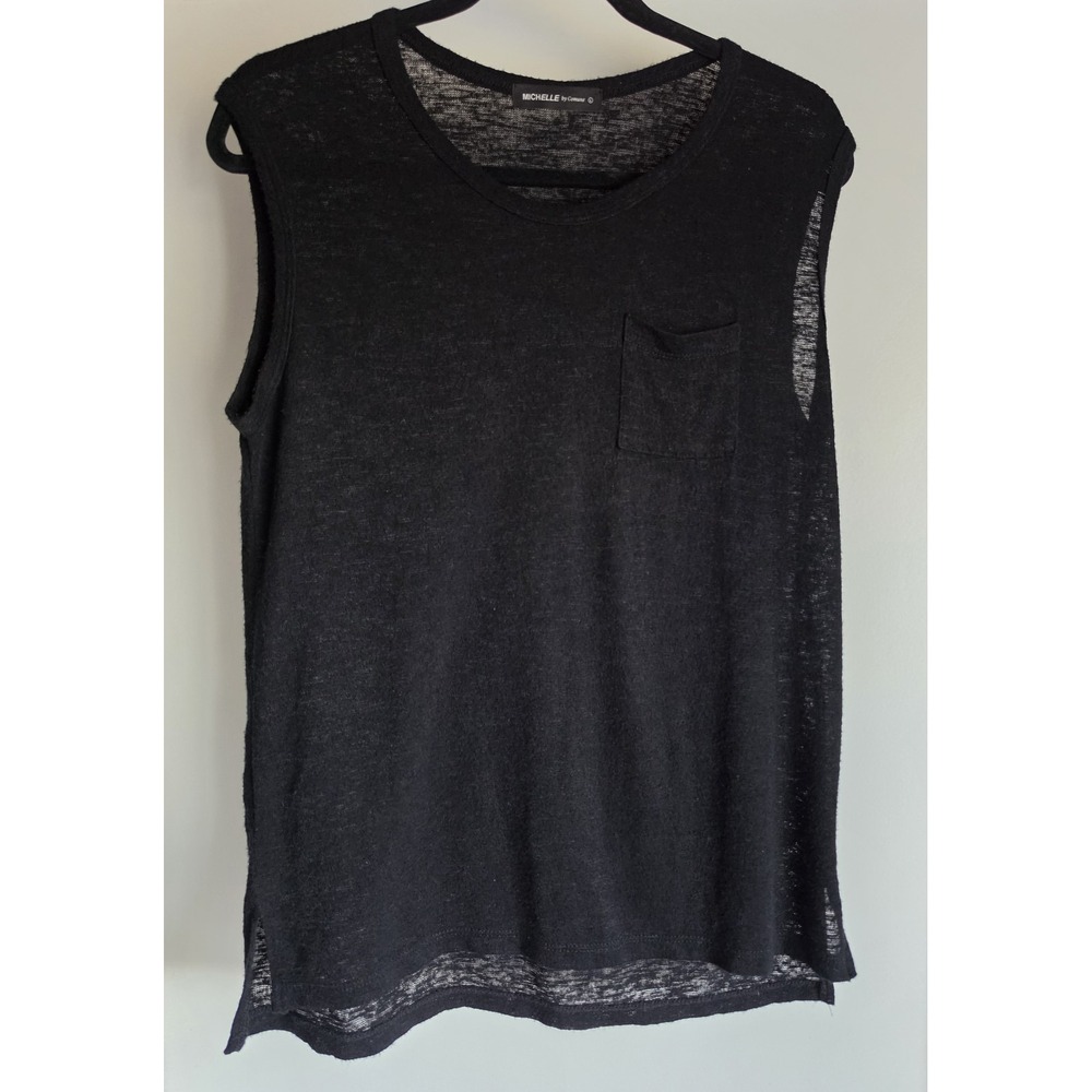 MICHELLE by Comune Women Tank Top Size L Black Sleeveless Round Neck Solid